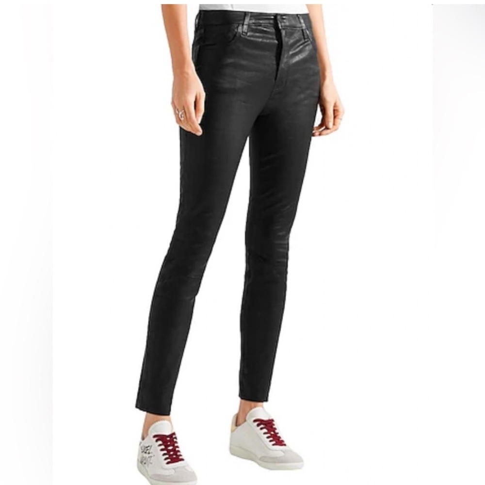 J Brand Stretch Lambskin Leather Skinny Jeans Black Size 25
